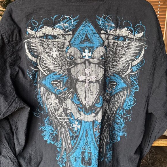 HELIX Men's DEFIANCE PRIDE GLORY Graphic L/S Button Up Shirt Black XXL - Picture 4 of 5